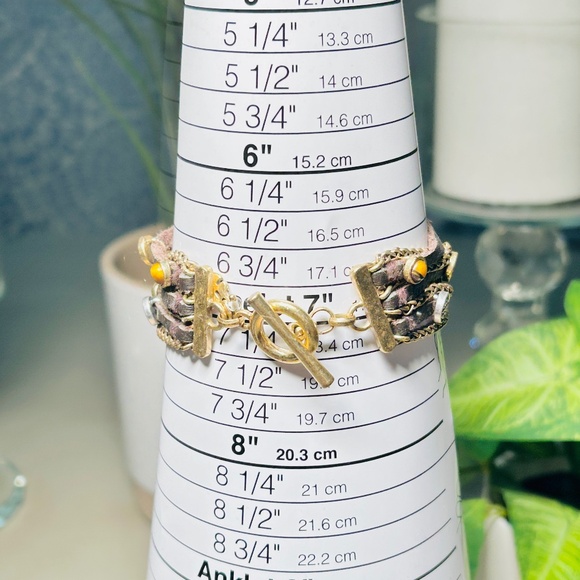 LUCKY Brand Multi Strand Tigers Eye Brown Suede & Brass Tone Chain Bracelet - Picture 11 of 11